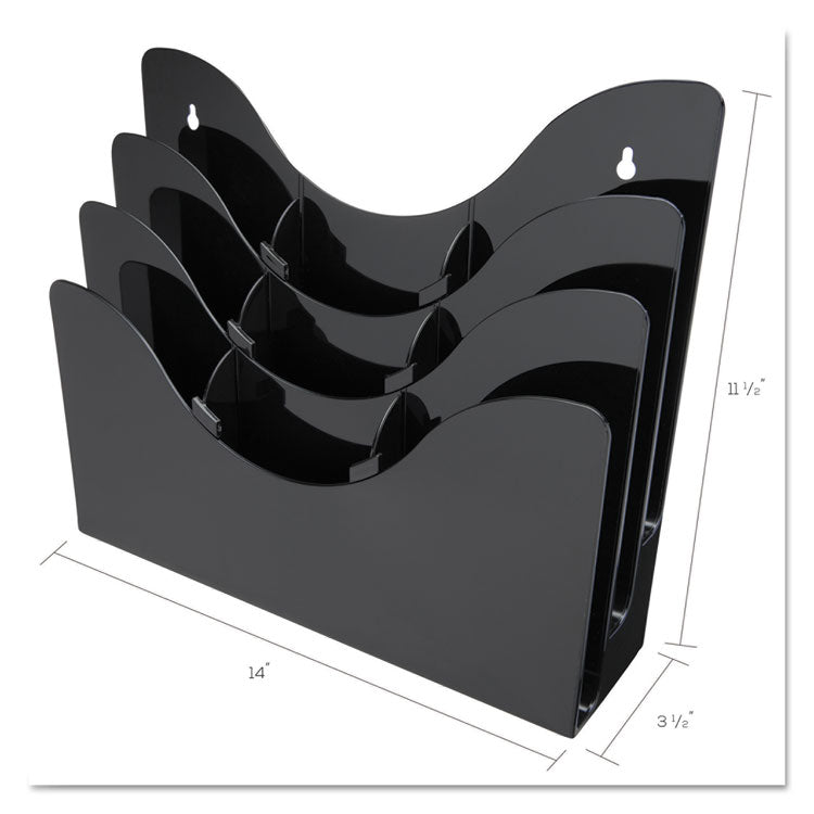 3-Tier Document Organizer W/6 Removable Dividers, 13.38w X 3.5d X 11.5h, Black