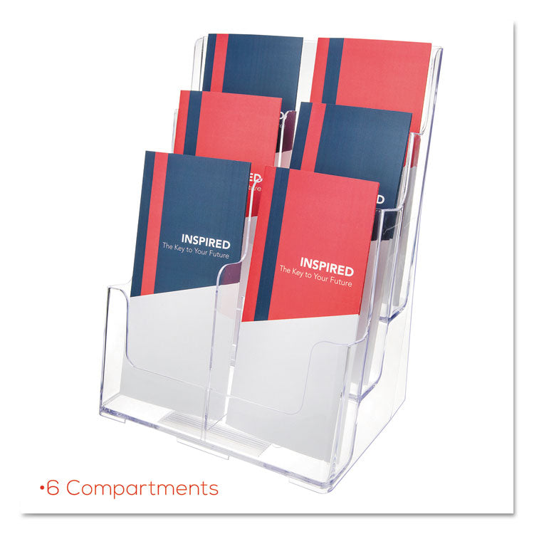 6-Compartment DocuHolder, Leaflet Size, 9.63w x 6.25d x 12.63h, Clear