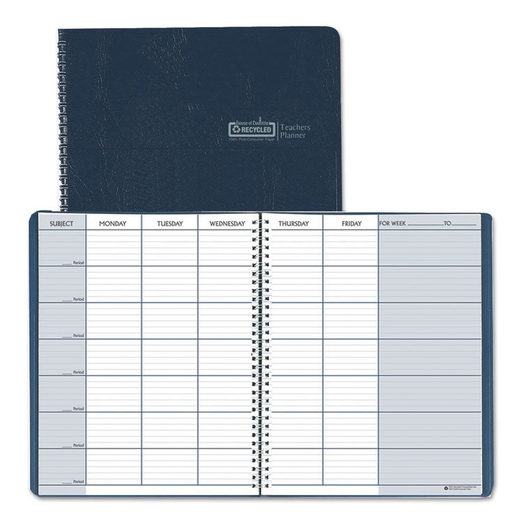 Recycled Teacher's Planner, Weekly, Two-Page Spread (seven Classes), 11 X 8.5, Blue Cover