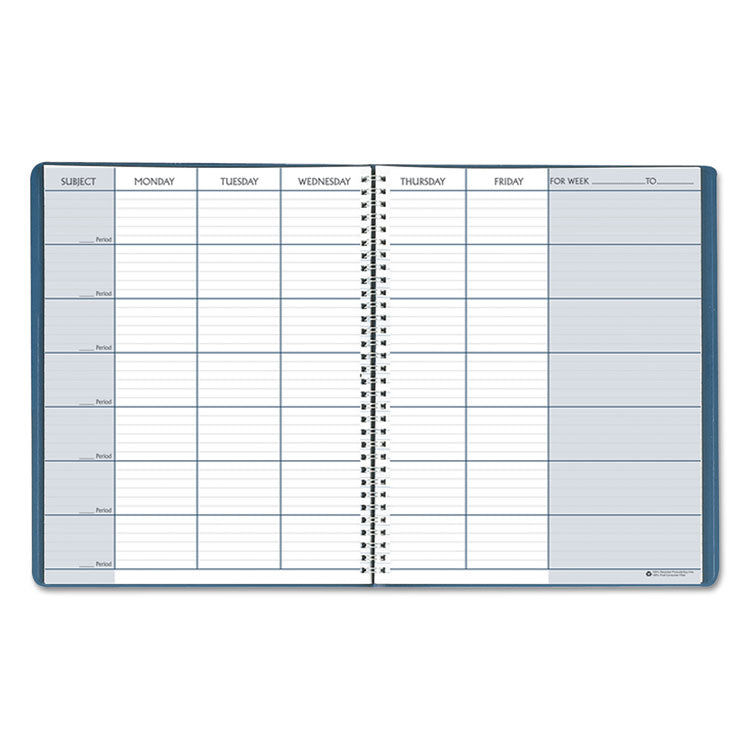 Recycled Teacher's Planner, Weekly, Two-Page Spread (seven Classes), 11 X 8.5, Blue Cover