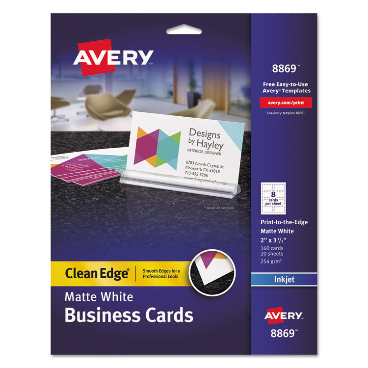 Print-To-The-Edge True Print Business Cards, Inkjet, 2 X 3.5, White, 160 Cards, 8 Cards Sheet, 20 Sheets/pack