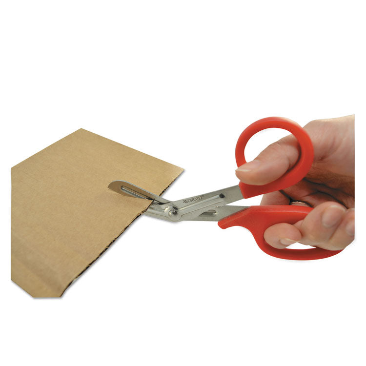 Stainless Steel Office Snips, 7" Long, 1.75" Cut Length, Crane-Style Red Handle