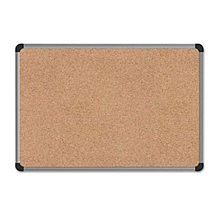 Cork Board with Aluminum Frame, 36" x 24", Tan Surface, Satin Aluminum Frame