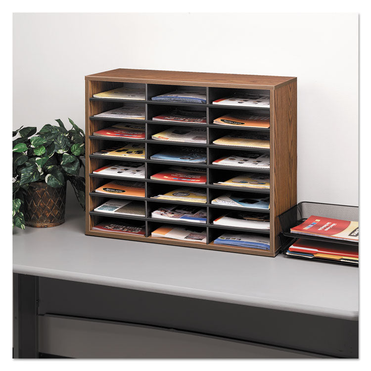 Literature Organizer, 24 Letter Compartments, 29 x 11.88 x 23.44, Medium Oak