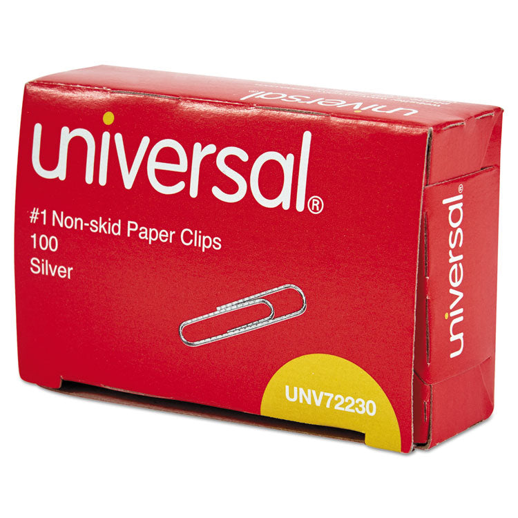Paper Clips, #1, Nonskid, Silver, 100 Clips/Box, 10 Boxes/Pack