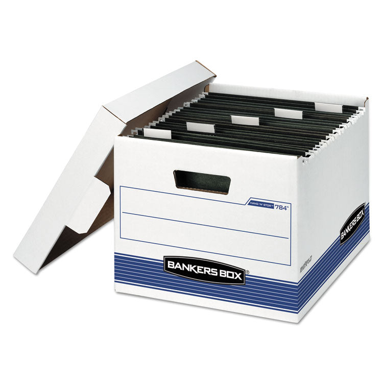 Hang'n'stor Medium-Duty Storage Boxes, Letter Files, 12.63" X 15.63" X 10", White/blue, 4/carton