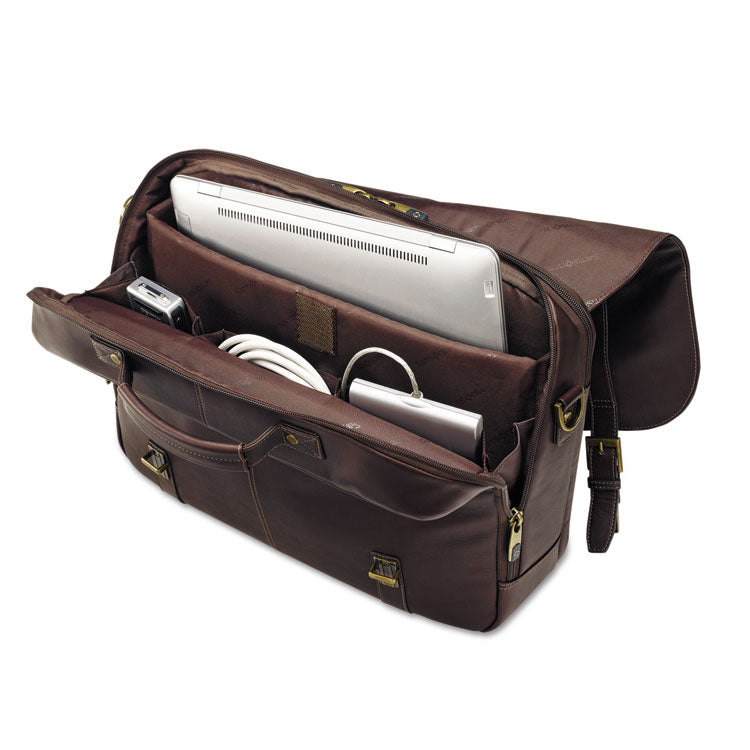 Leather Flapover Case, Fits Devices Up to 15.6", Leather, 16 x 6 x 13, Brown
