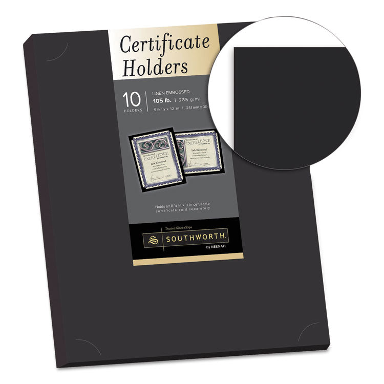 Certificate Holder, Black, 105lb Linen Stock, 12 x 9.5, 10/Pack