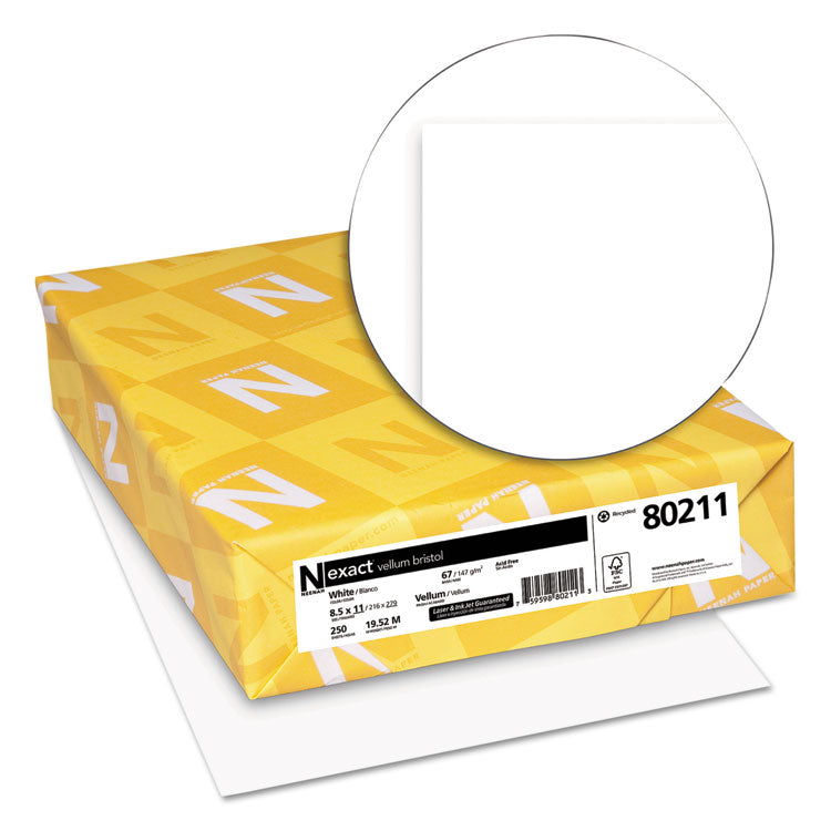 Exact Vellum Bristol Cover Stock, 94 Bright, 67 lb Bristol Weight, 8.5 x 11, White, 250/Pack