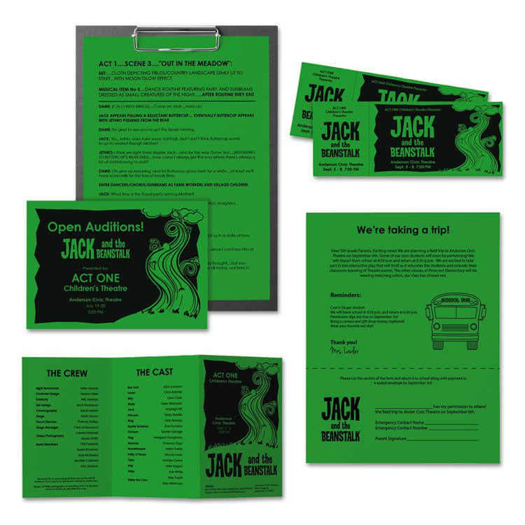 Color Paper, 24 lb Bond Weight, 8.5 x 11, Gamma Green, 500 Sheets/Ream