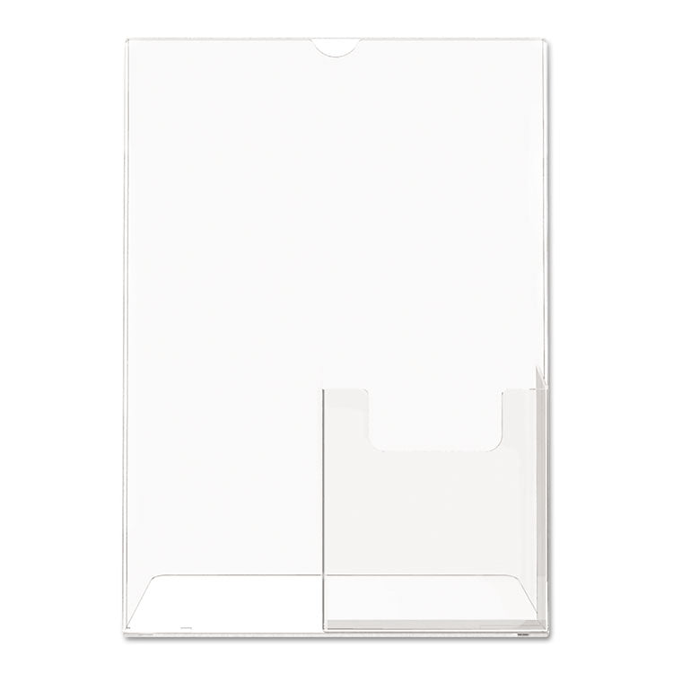 Superior Image Slanted Sign Holder with Front Pocket, 9w x 4.5d x 10.75h, Clear