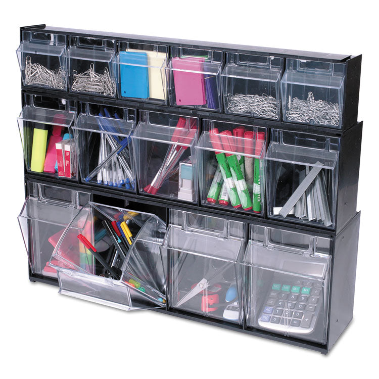 Tilt Bin Interlocking Multi-Bin Storage Organizer, 5 Sections, 23.63" X 5.25" X 6.5", Black/clear