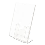 Superior Image Slanted Sign Holder with Front Pocket, 9w x 4.5d x 10.75h, Clear