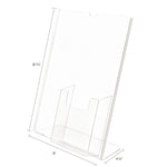 Superior Image Slanted Sign Holder with Front Pocket, 9w x 4.5d x 10.75h, Clear
