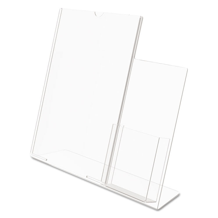 Superior Image Slanted Sign Holder With Side Pocket, 13.5w X 4.25d X 10.88h, Clear