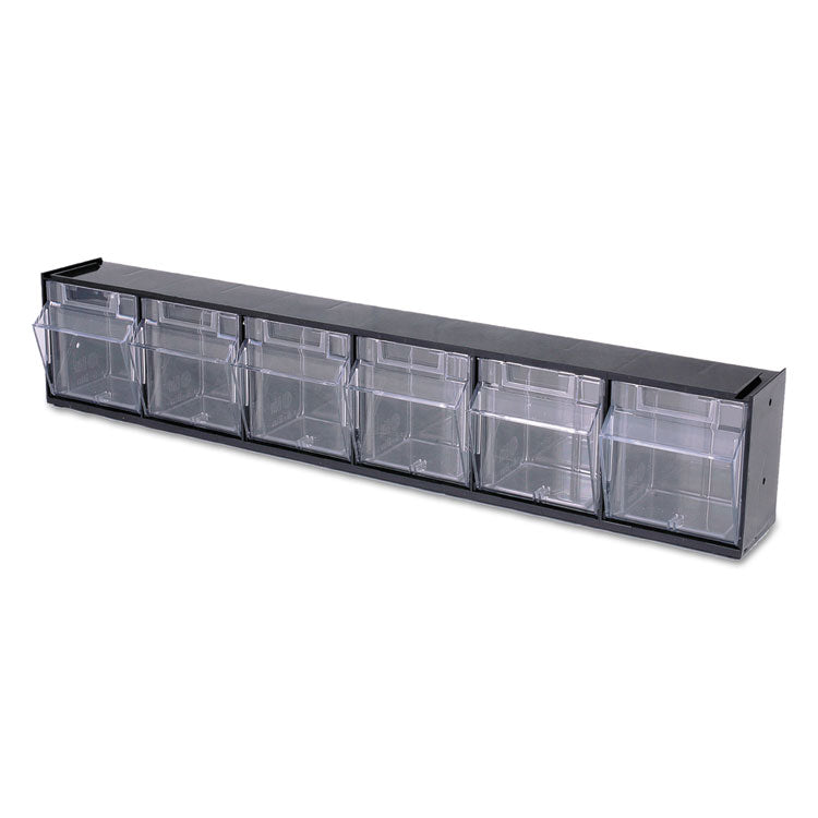 Tilt Bin Interlocking Multi-Bin Storage Organizer, 6 Sections, 23.63" X 3.63" X 4.5", Black/clear