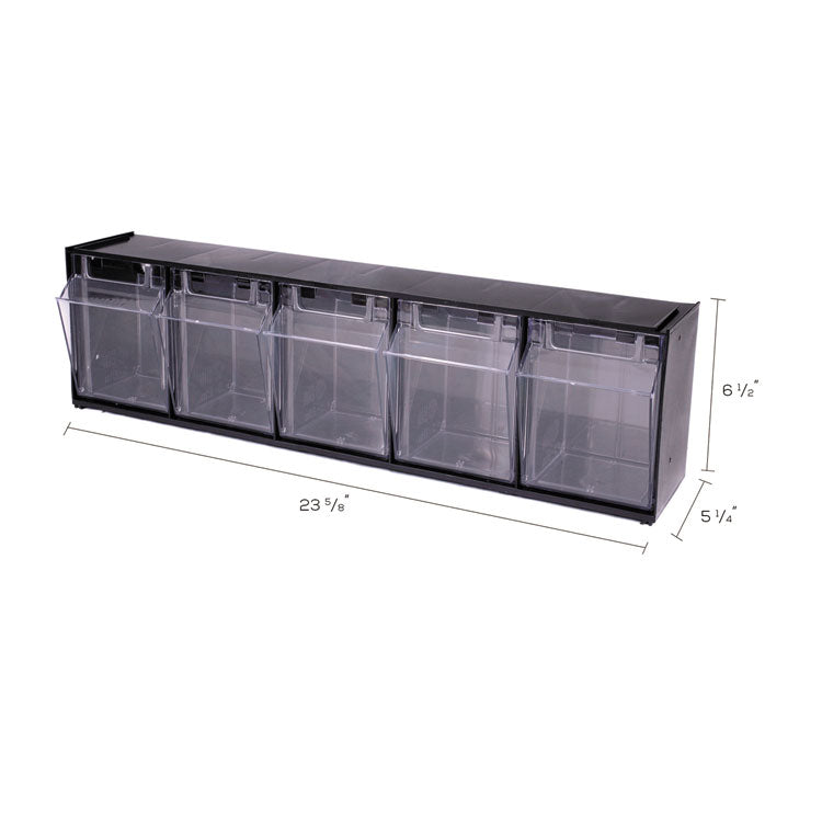 Tilt Bin Interlocking Multi-Bin Storage Organizer, 5 Sections, 23.63" X 5.25" X 6.5", Black/clear