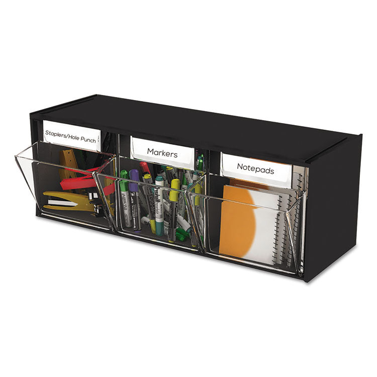 Tilt Bin Interlocking Multi-Bin Storage Organizer, 3 Sections, 23.63" X 7.75" X 9.5", Black/clear