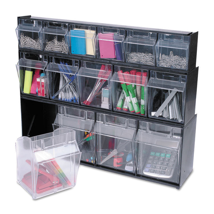 Tilt Bin Interlocking Multi-Bin Storage Organizer, 4 Sections, 23.63" X 6.63" X 8.13", Black/clear