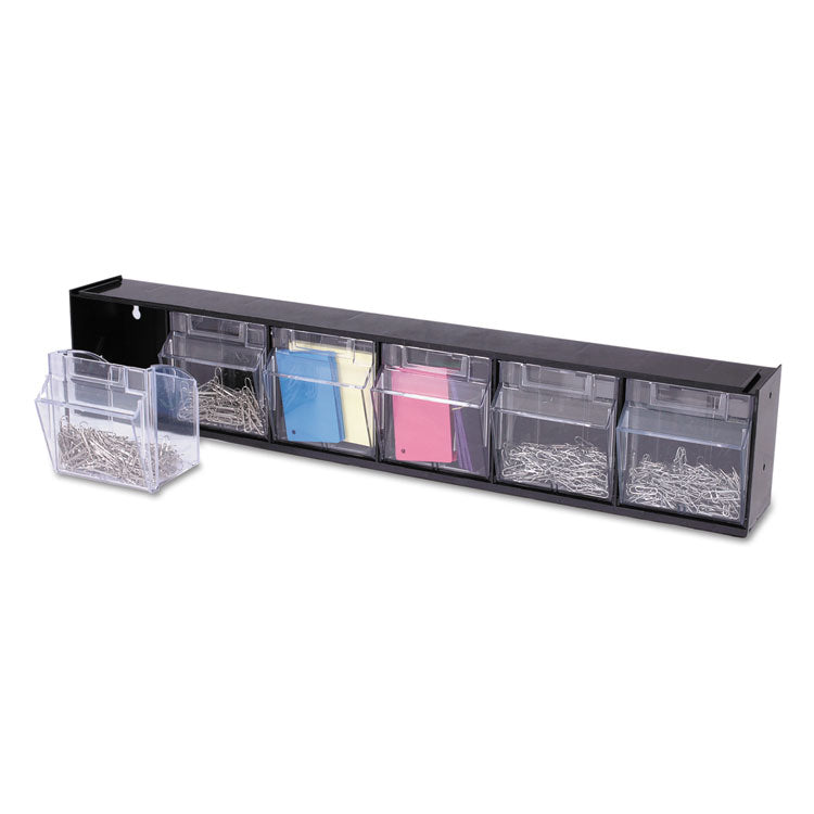 Tilt Bin Interlocking Multi-Bin Storage Organizer, 6 Sections, 23.63" X 3.63" X 4.5", Black/clear