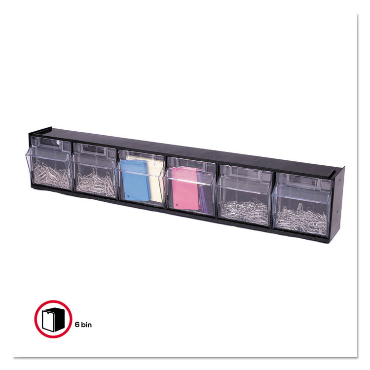 Tilt Bin Interlocking Multi-Bin Storage Organizer, 6 Sections, 23.63" X 3.63" X 4.5", Black/clear