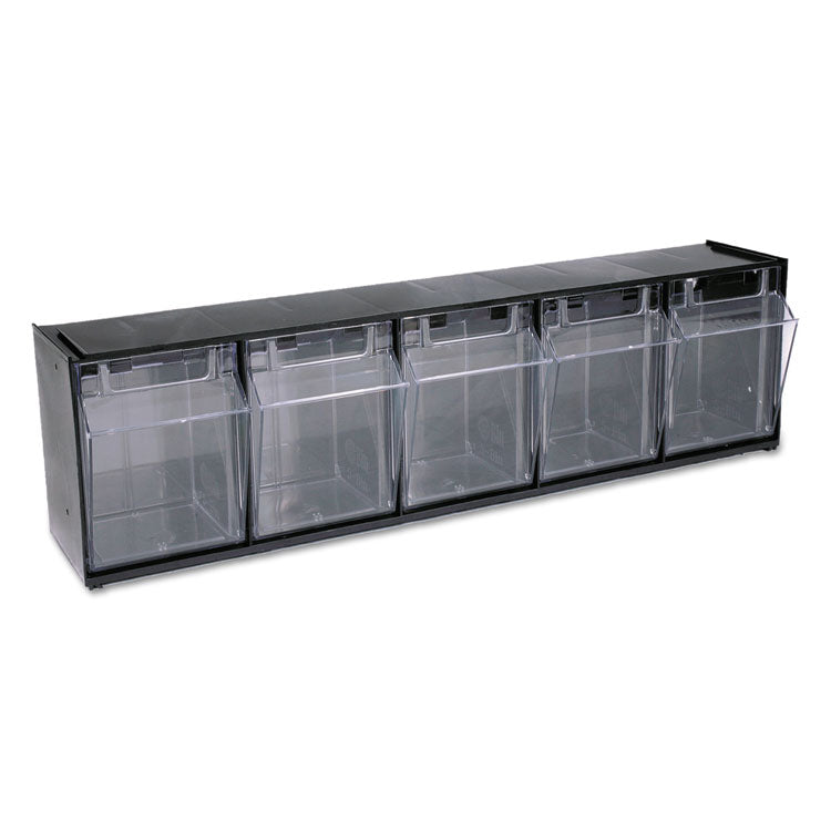 Tilt Bin Interlocking Multi-Bin Storage Organizer, 5 Sections, 23.63" X 5.25" X 6.5", Black/clear