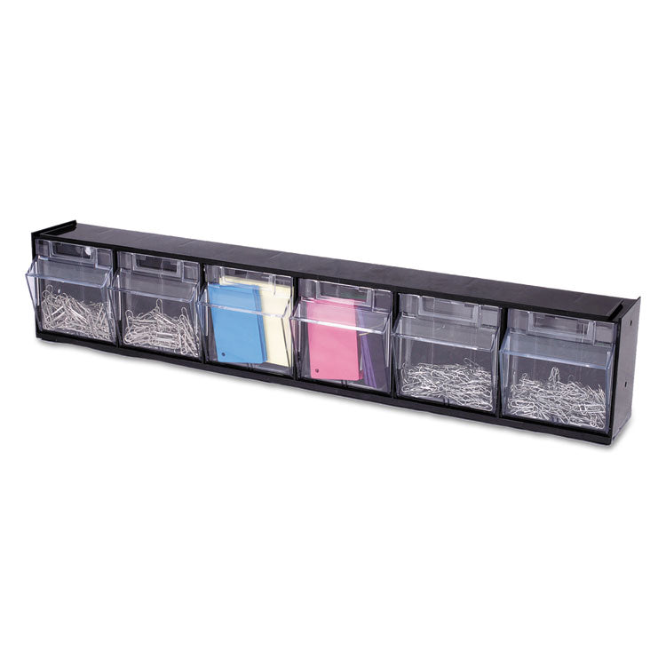 Tilt Bin Interlocking Multi-Bin Storage Organizer, 6 Sections, 23.63" X 3.63" X 4.5", Black/clear