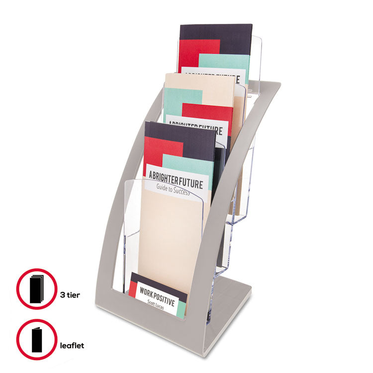 3-Tier Literature Holder, Leaflet Size, 6.75w X 6.94d X 13.31h, Silver