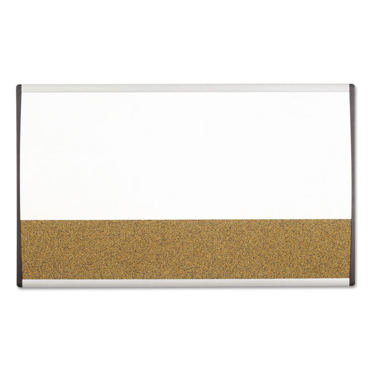 ARC Frame Cubicle Board, Combo Dry Erase/Cork Bulletin, 30" x 18", Tan/White Surface, Satin Aluminum Frame