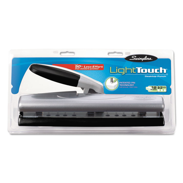 12-Sheet Lighttouch Desktop Two- To Three-Hole Punch, 9/32" Holes, Black/silver