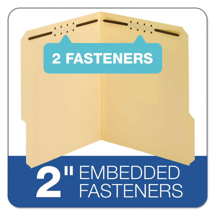 Top Tab Fastener Folder, 0.75" Expansion, 2 Fasteners, Letter Size, Manila Exterior, 50/Box