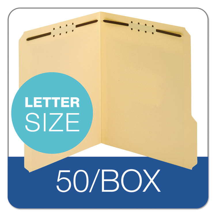 Top Tab Fastener Folder, 0.75" Expansion, 2 Fasteners, Letter Size, Manila Exterior, 50/Box