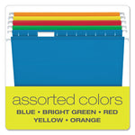 Extra Capacity Reinforced Hanging File Folders with Box Bottom w/ Tabs, 2" Capacity, Legal, 1/5-Cut Tabs, Asst Colors,25/BX