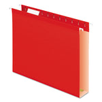 Extra Capacity Reinforced Hanging File Folders with Box Bottom, 2" Capacity, Letter Size, 1/5-Cut Tabs, Red, 25/Box