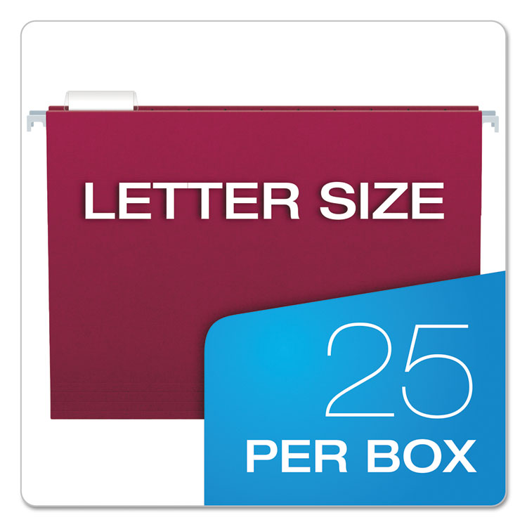 Colored Hanging Folders, Letter Size, 1/5-Cut Tabs, Burgundy, 25/Box