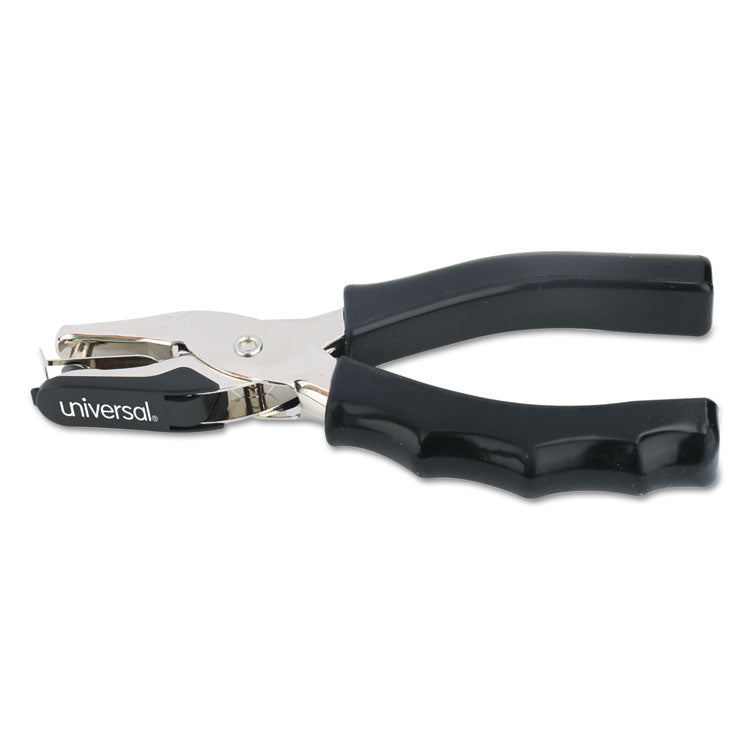 Eight-Sheet Handheld One-Hole Punch, 1/4" Holes, Metal With Rubber Grip, Black