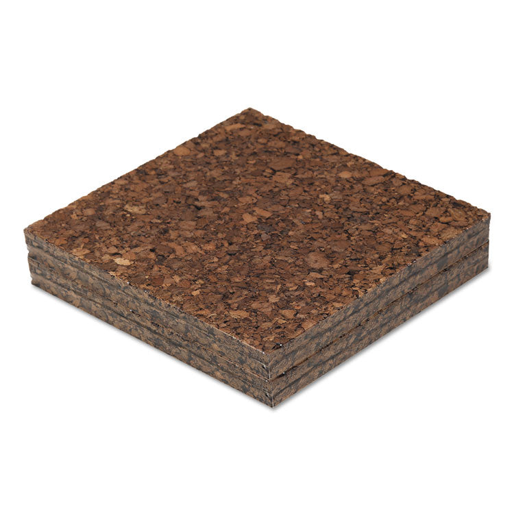 Cork Tile Panels, Authentic Natural Cork Surface, 12" x 0.38" x 12", Dark Brown, 4/Pack