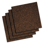 Cork Tile Panels, Authentic Natural Cork Surface, 12" x 0.38" x 12", Dark Brown, 4/Pack