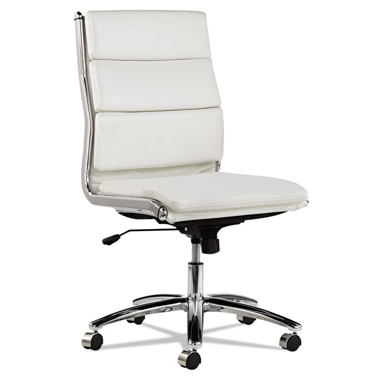Alera Neratoli Mid-Back Slim Profile Chair, Faux Leather, Up To 275 Lb, 18.3" To 21.85" Seat Height, White Seat/back, Chrome