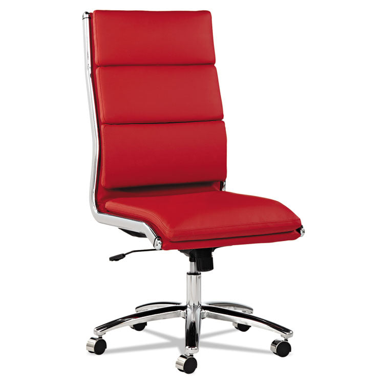 Alera Neratoli High-Back Slim Profile Chair, Faux Leather, Up To 275 Lb, 17.32" To 21.25" Seat Height, Red Seat/back, Chrome