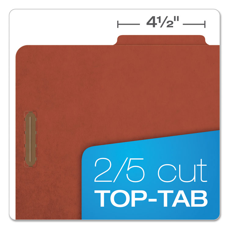 Six-Section Pressboard Classification Folders, 2" Expansion, 2 Dividers, 6 Fasteners, Legal Size, Red Exterior, 10/Box