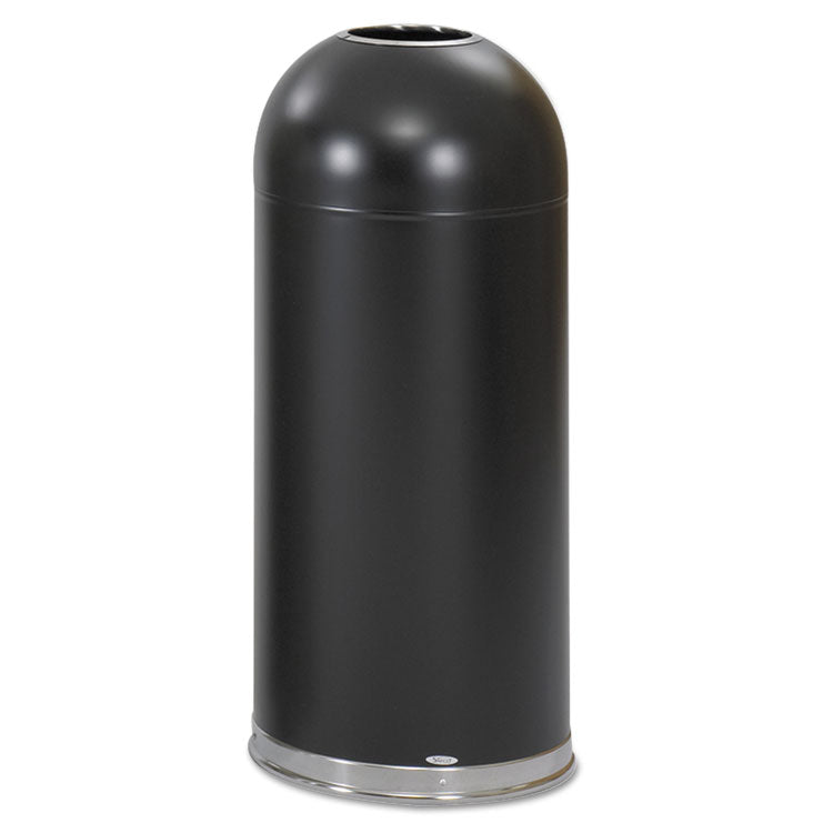 Dome Top Receptacle with Open Top, 15 gal, Steel, Black