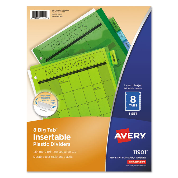 Insertable Big Tab Plastic Dividers, 8-Tab, 11 X 8.5, Assorted, 1 Set