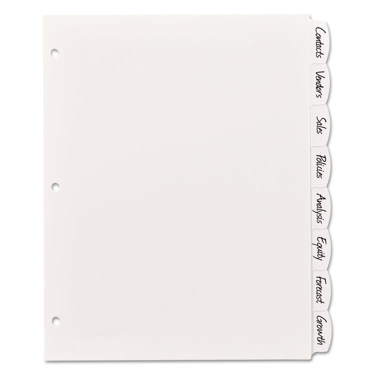 Write and Erase Big Tab Durable Plastic Dividers, 3-Hole Punched, 8-Tab, 11 x 8.5, White, 1 Set