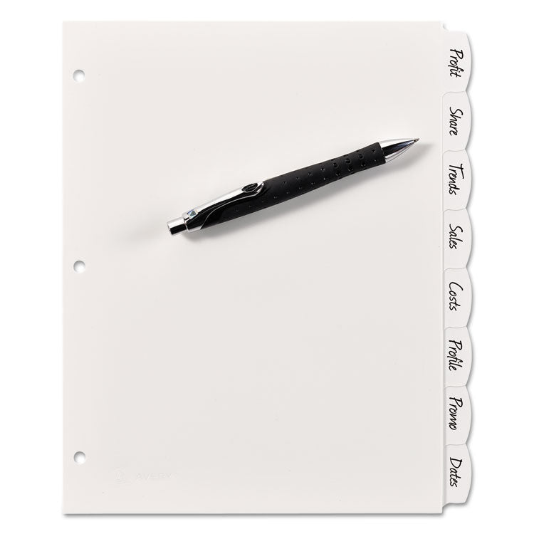 Write and Erase Big Tab Durable Plastic Dividers, 3-Hole Punched, 8-Tab, 11 x 8.5, White, 1 Set