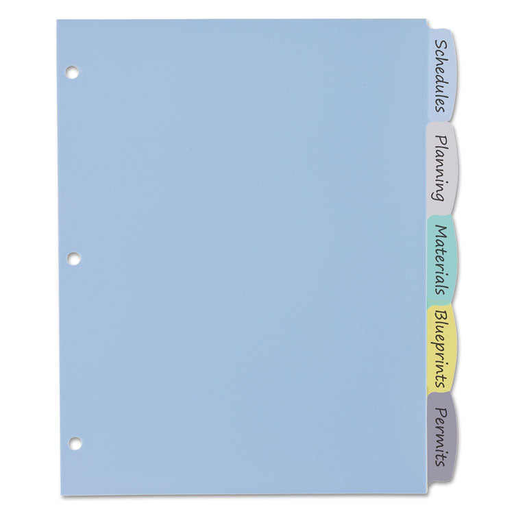 Write and Erase Big Tab Durable Plastic Dividers, 3-Hole Punched, 5-Tab, 11 x 8.5, Assorted, 1 Set