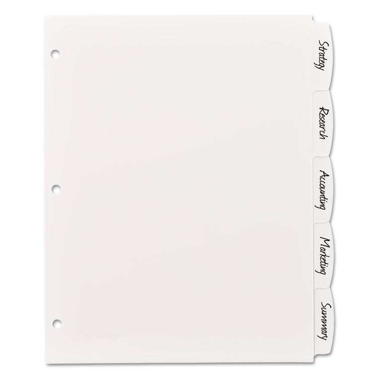 Write and Erase Big Tab Durable Plastic Dividers, 3-Hole Punched, 5-Tab, 11 x 8.5, White, 1 Set