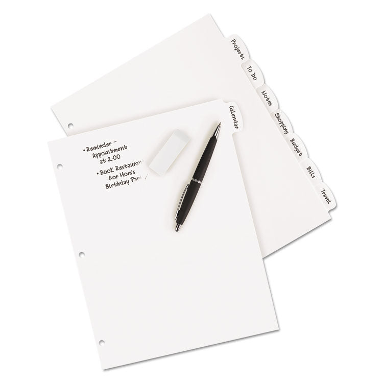 Write and Erase Big Tab Durable Plastic Dividers, 3-Hole Punched, 8-Tab, 11 x 8.5, White, 1 Set