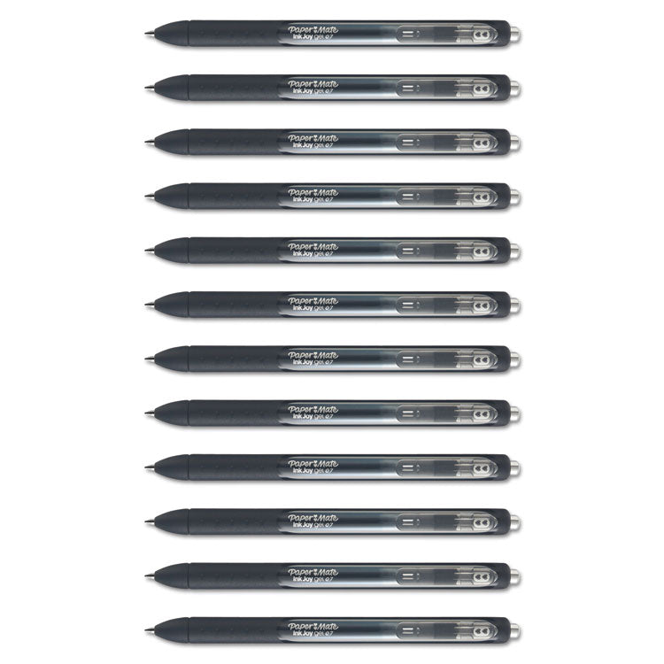 Inkjoy Gel Pen, Retractable, Medium 0.7 Mm, Black Ink, Black Barrel, Dozen