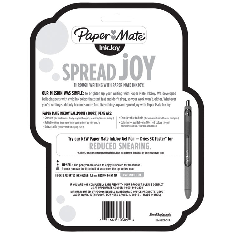 InkJoy 300 RT Ballpoint Pen, Retractable, Medium 1 mm, Assorted Ink and Barrel Colors, 8/Pack